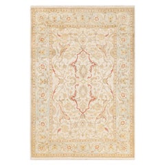 Contemporary Eclectic Hand Knotted Wool Ivory Area Rug