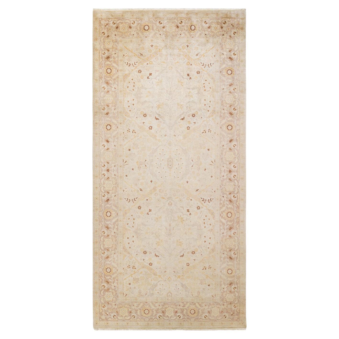 Contemporary Eclectic Hand Knotted Wool Ivory Area Rug