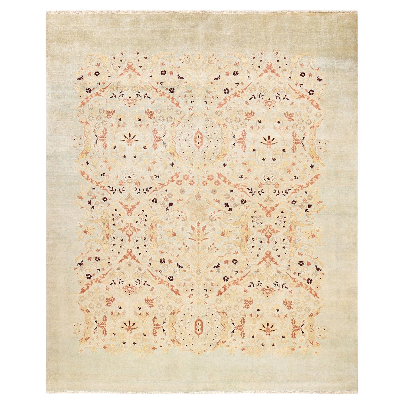 Contemporary Eclectic Hand Knotted Wool Ivory Area Rug