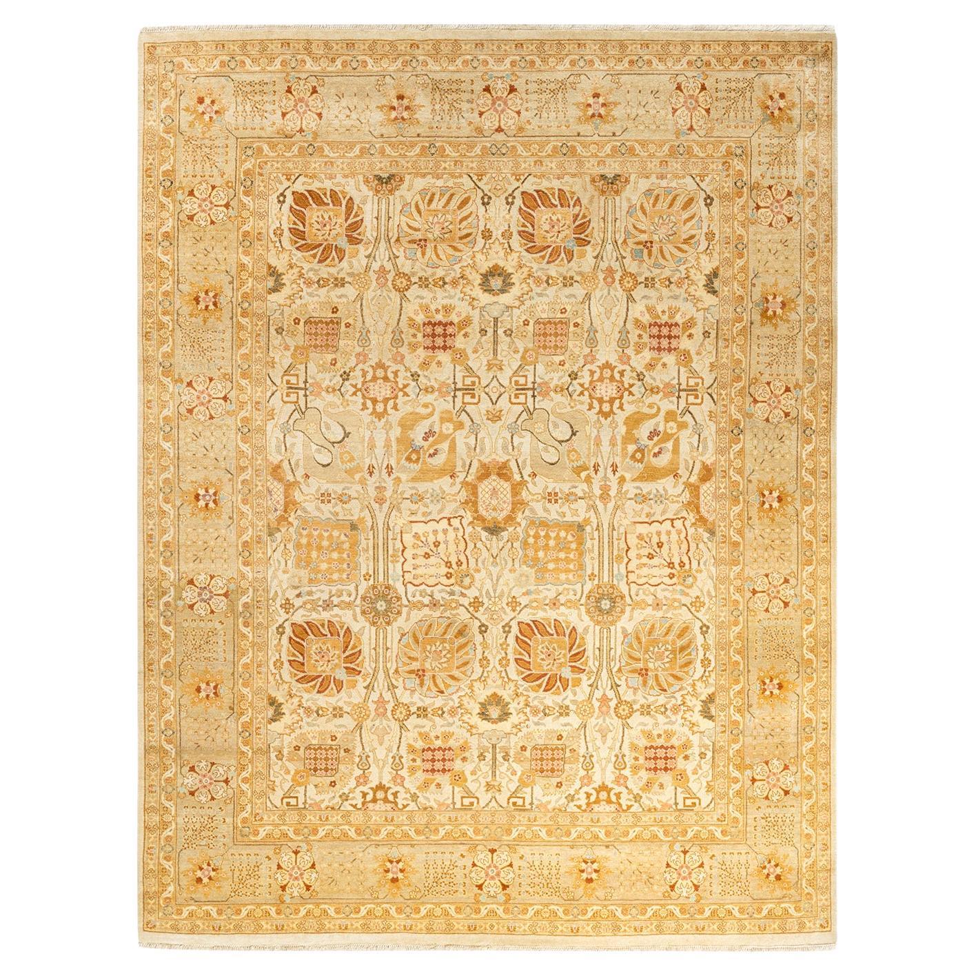 Contemporary Eclectic Hand Knotted Wool Ivory Area Rug