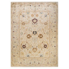 Contemporary Eclectic Hand Knotted Wool Ivory Area Rug