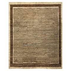 Tapis de sol contemporain éclectique en laine nouée à la main ivoire 