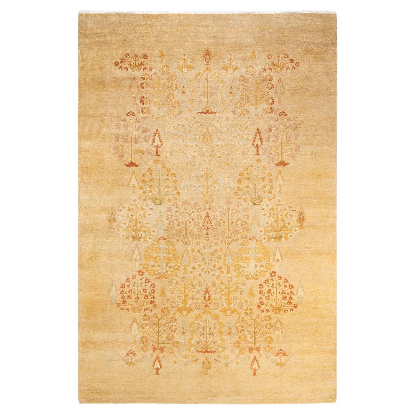Contemporary Eclectic Hand Knotted Wool Ivory Area Rug