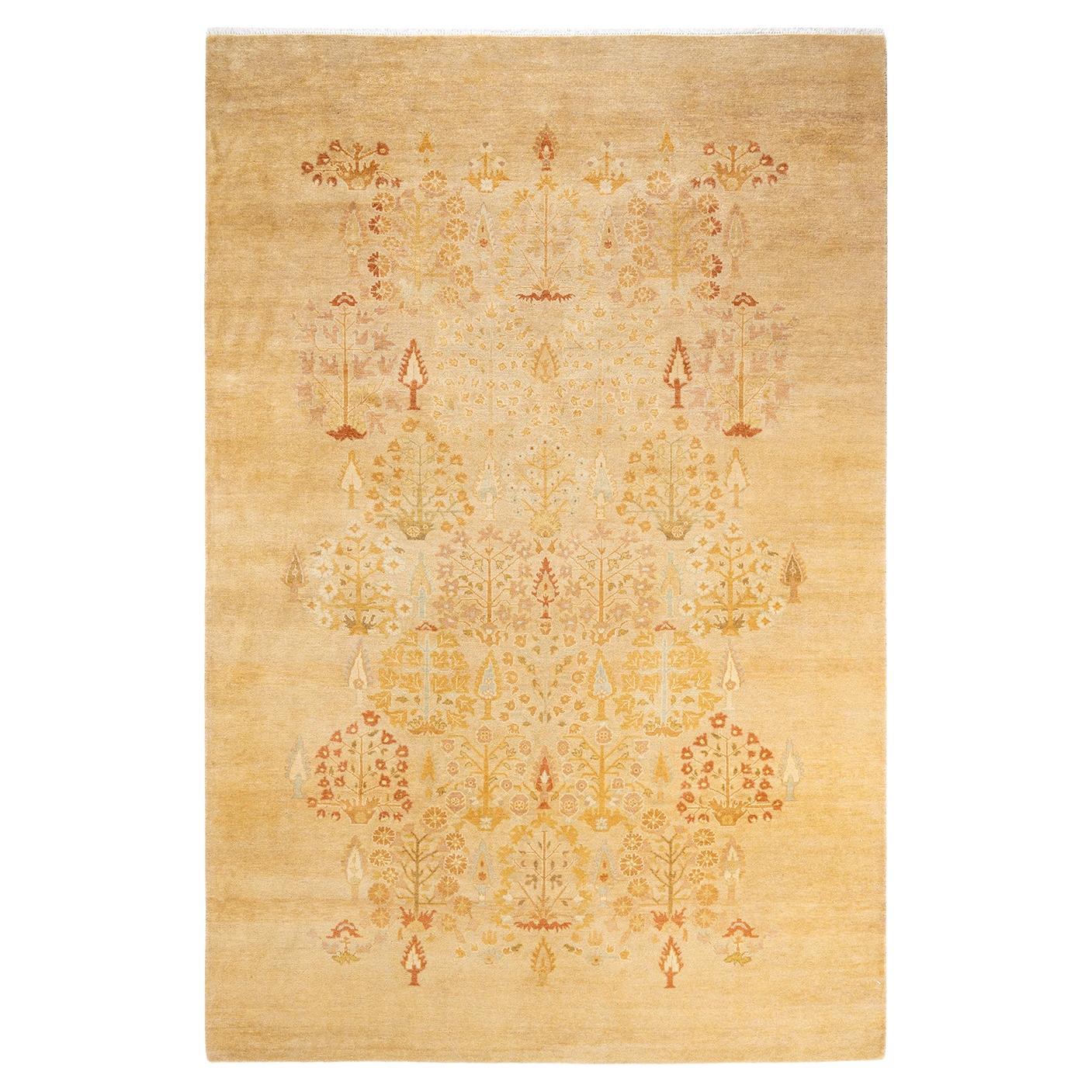 Contemporary Eclectic Hand Knotted Wool Ivory Area Rug