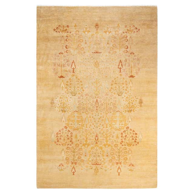 Contemporary Eclectic Hand Knotted Wool Orange Area Rug For Sale at 1stDibs