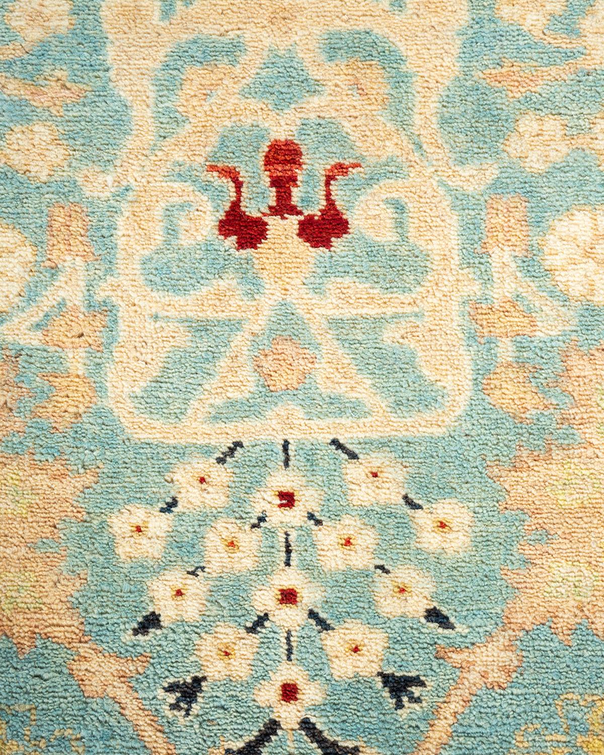 Pakistani Contemporary Eclectic Hand Knotted Wool Light Blue Area Rug For Sale