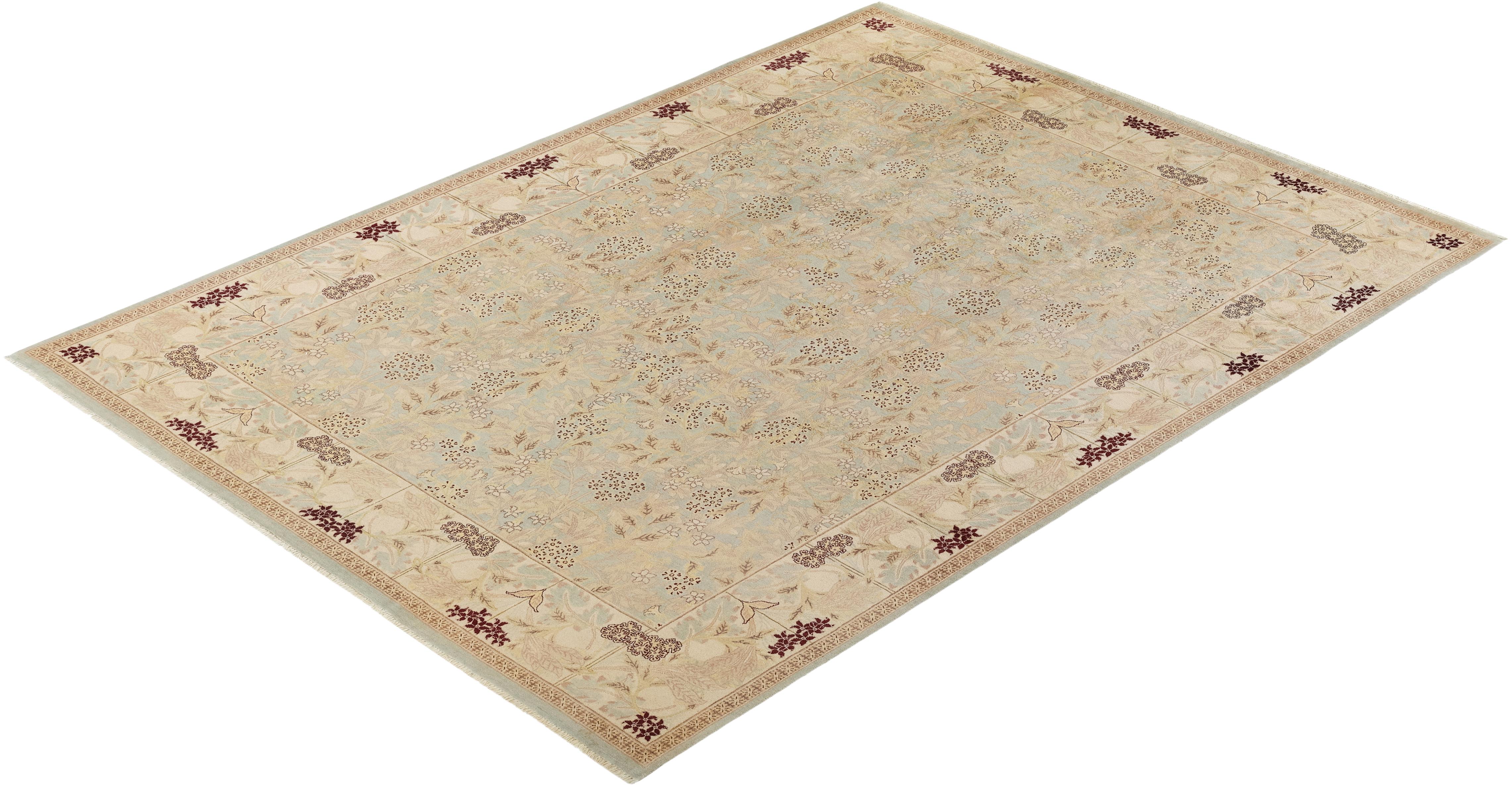 Contemporary Eclectic Hand Knotted Wool Light Blue Area Rug For Sale 4