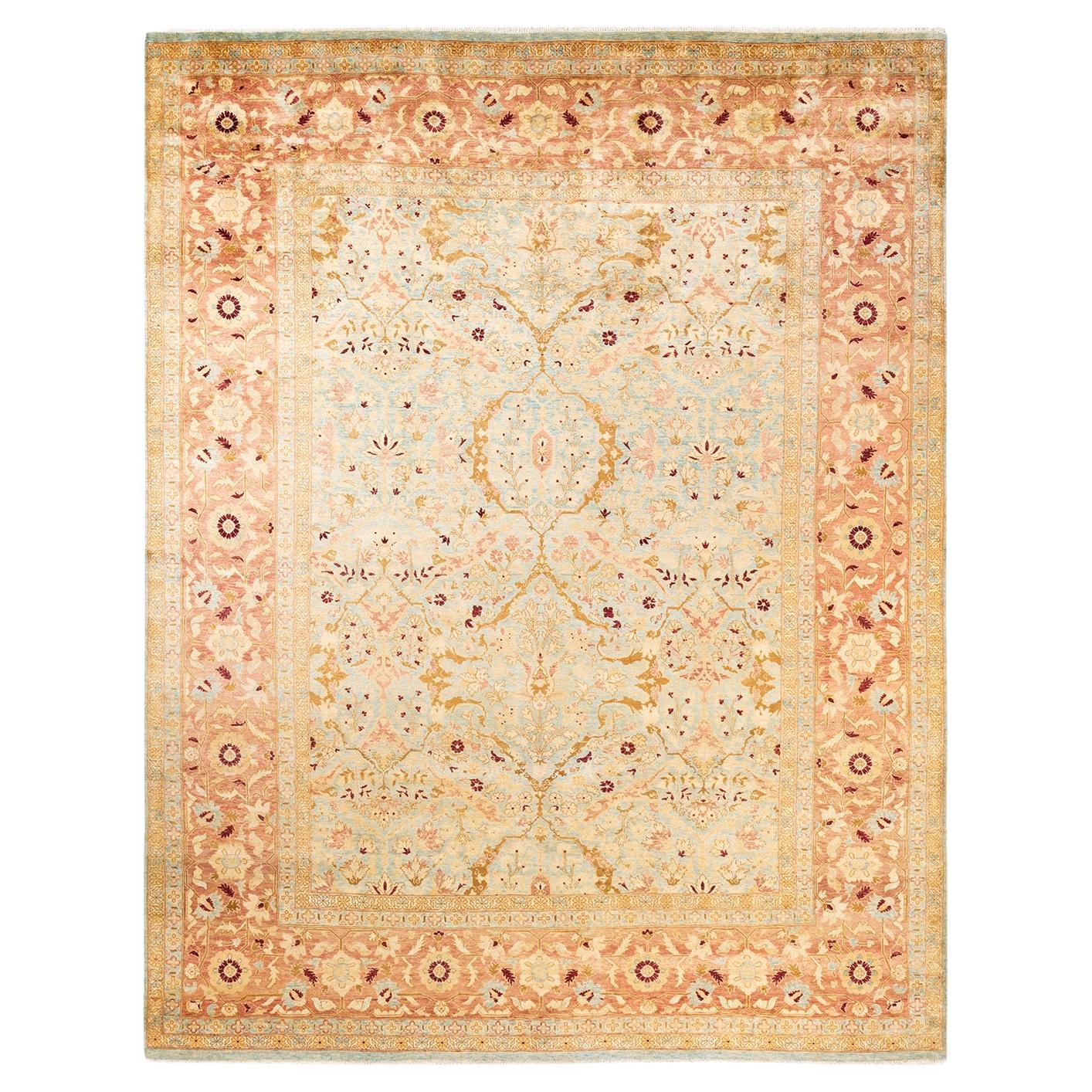 Contemporary Eclectic Hand Knotted Wool Light Blue Area Rug For Sale