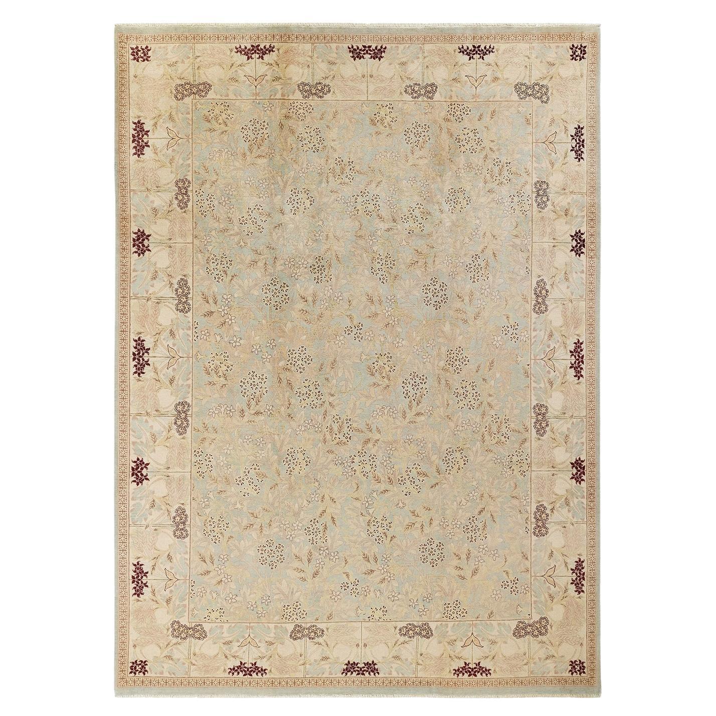 Contemporary Eclectic Hand Knotted Wool Light Blue Area Rug