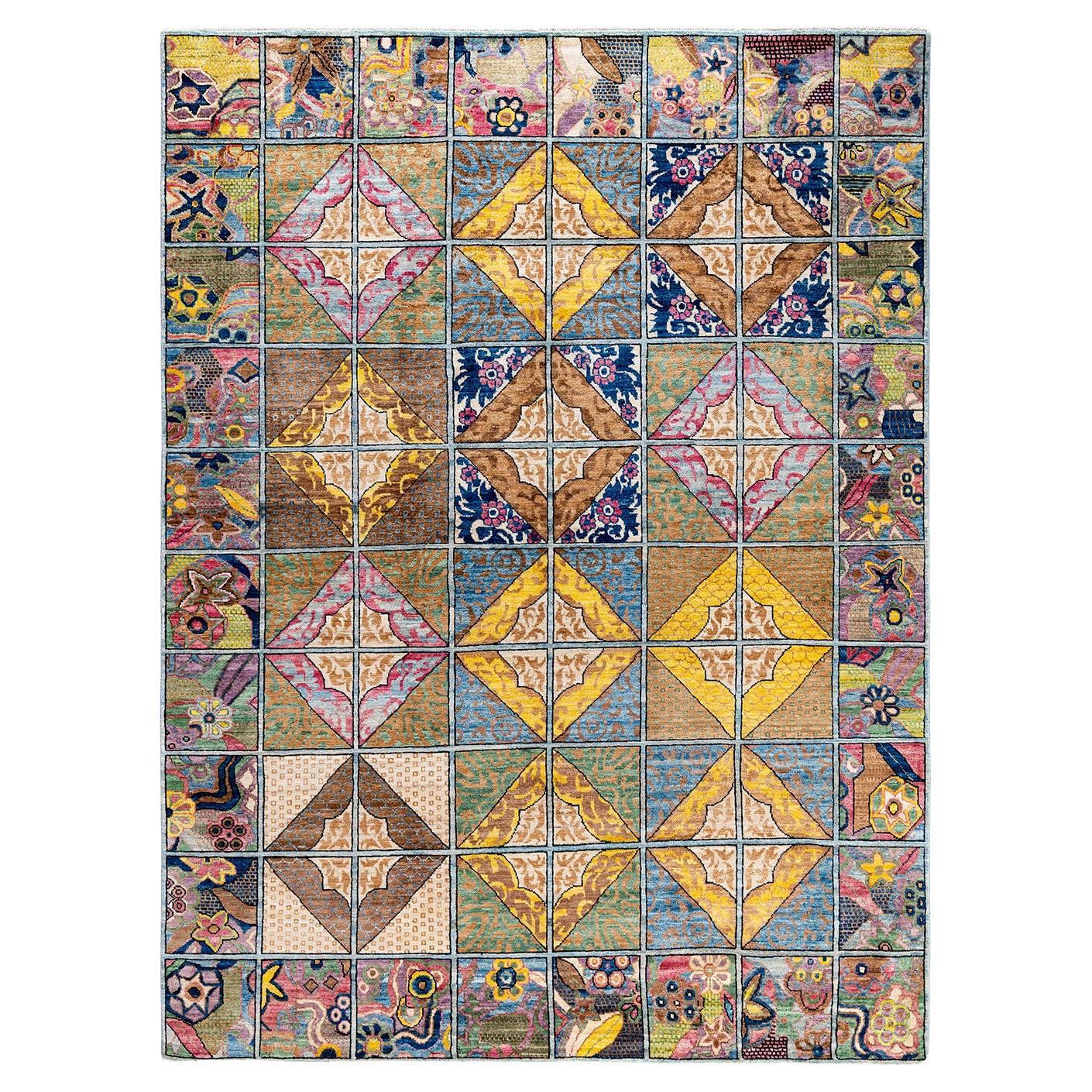 Contemporary Eclectic Hand Knotted Wool Multi Area Rug  im Angebot