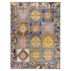 Contemporary Eclectic Hand Knotted Wool Multi Area Rug 