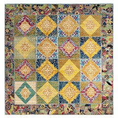 Contemporary Eclectic Hand Knotsted Wool Multi colored Area Rug (tapis éclectique contemporain en laine multicolore)