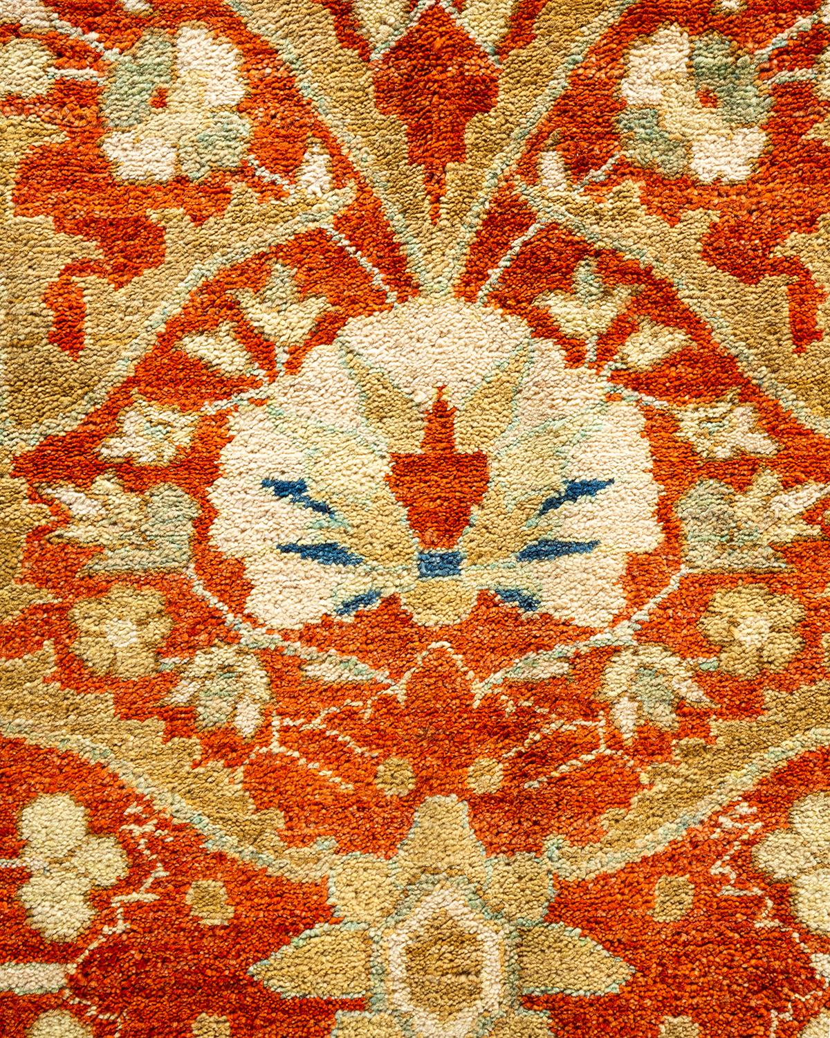 Pakistani Contemporary Eclectic Hand Knotted Wool Orange Area Rug  For Sale