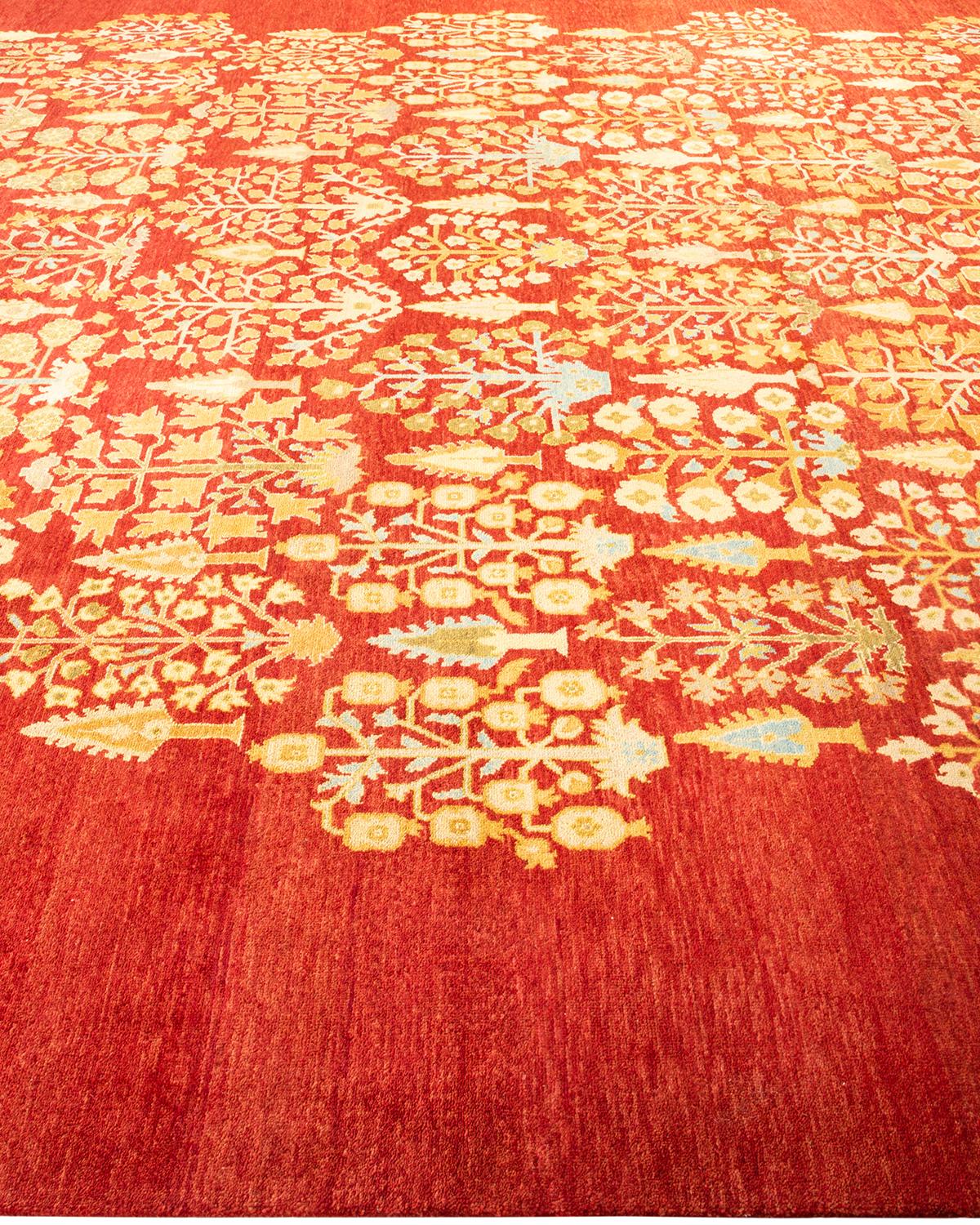 Contemporary Eclectic Hand Knotted Wool Orange Area Rug In New Condition For Sale In Norwalk, CT
