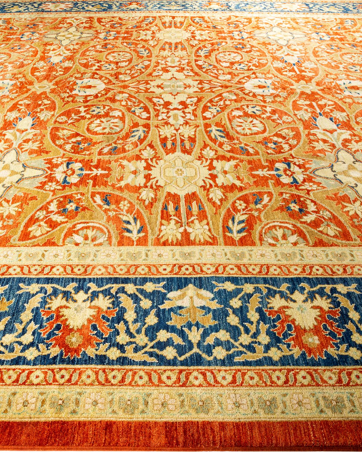 Contemporary Eclectic Hand Knotted Wool Orange Area Rug  In New Condition For Sale In Norwalk, CT