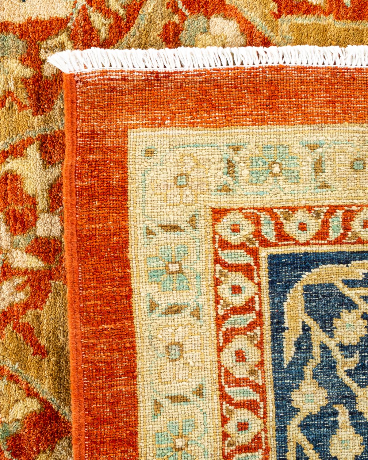 Contemporary Eclectic Hand Knotted Wool Orange Area Rug For Sale 1