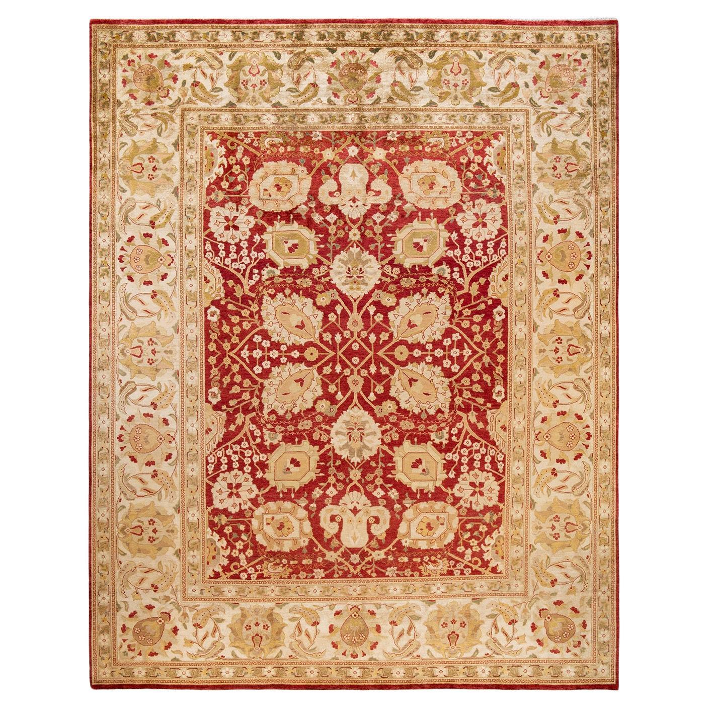 Contemporary Eclectic Hand Knotted Wool Orange Area Rug For Sale