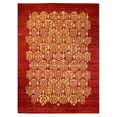 Contemporary Eclectic Hand Knotted Wool Orange Area Rug