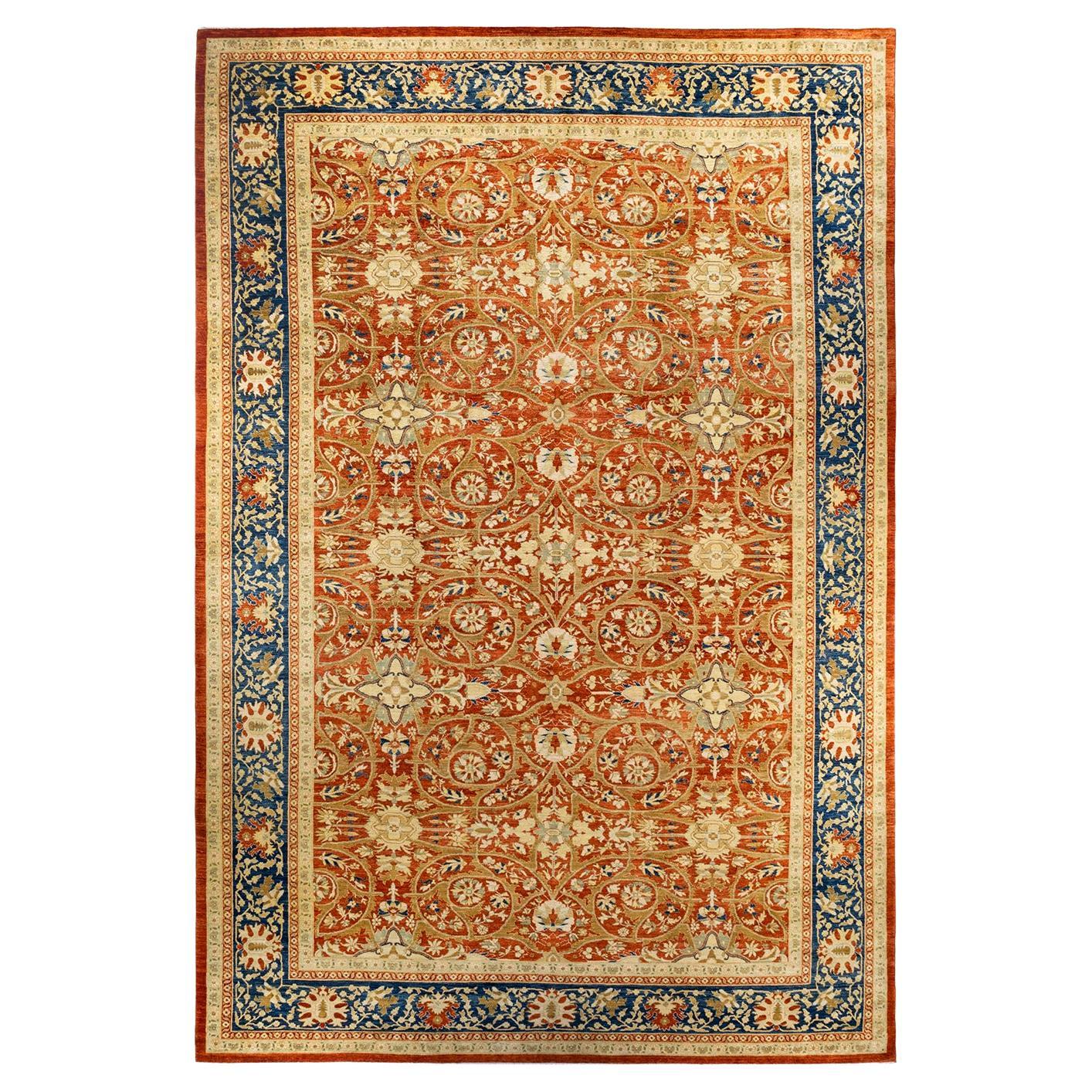 Contemporary Eclectic Hand Knotted Wool Orange Area Rug  For Sale