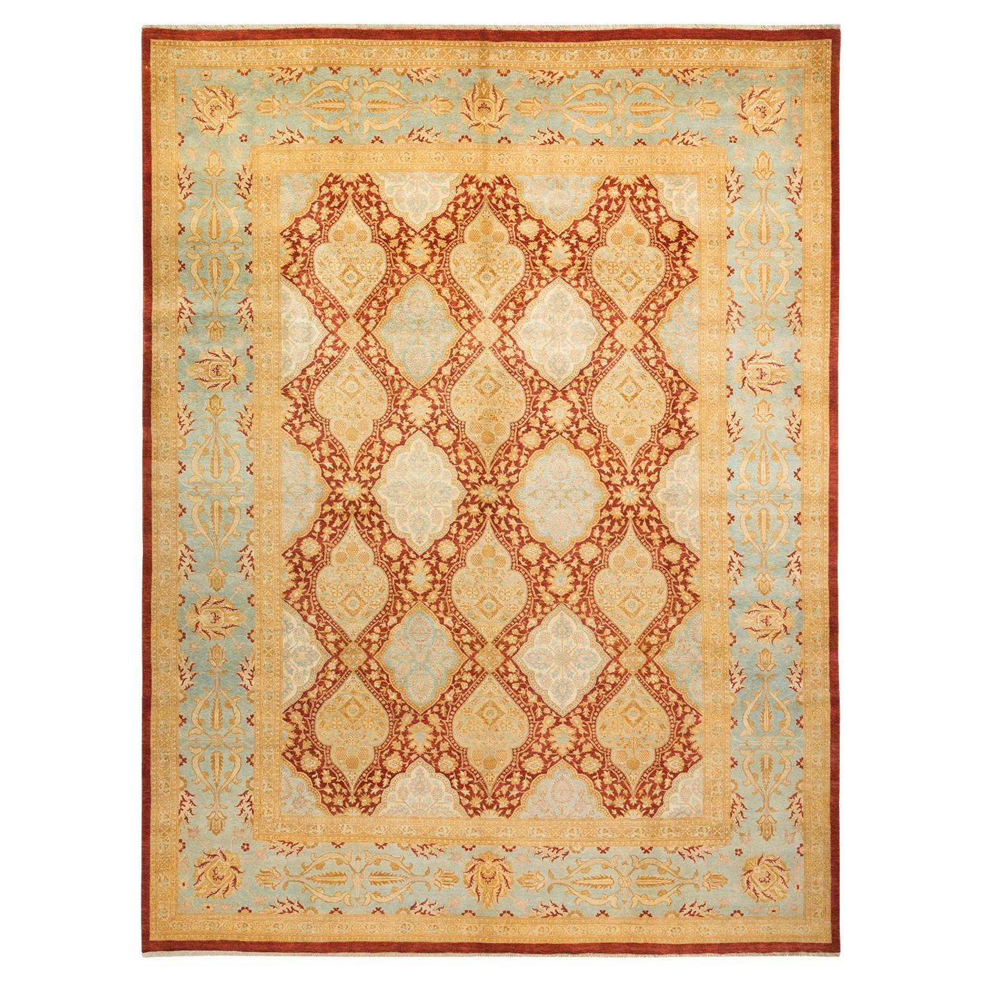 Contemporary Eclectic Hand Knotted Wool Red Area Rug