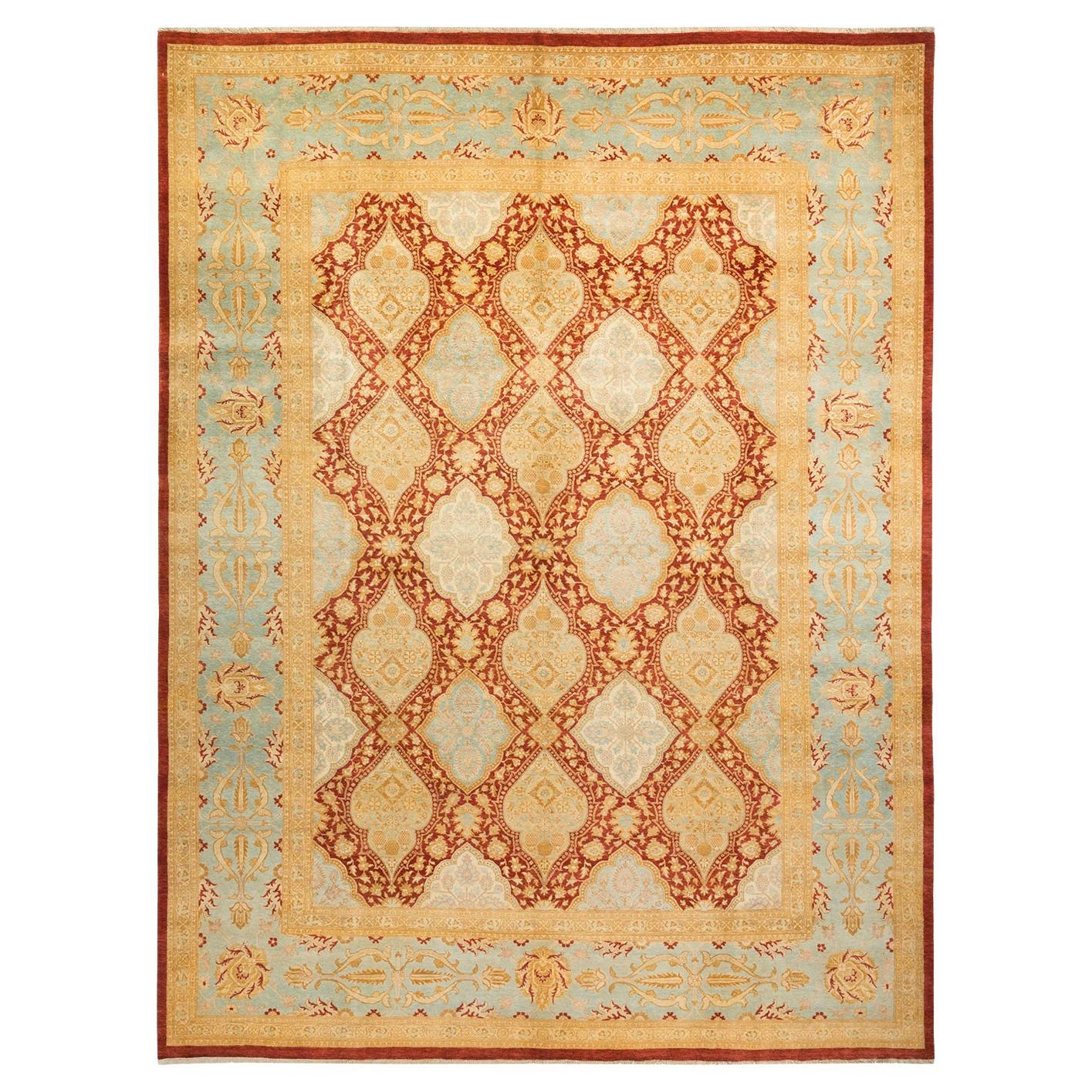 Contemporary Eclectic Hand Knotted Wool Red Area Rug