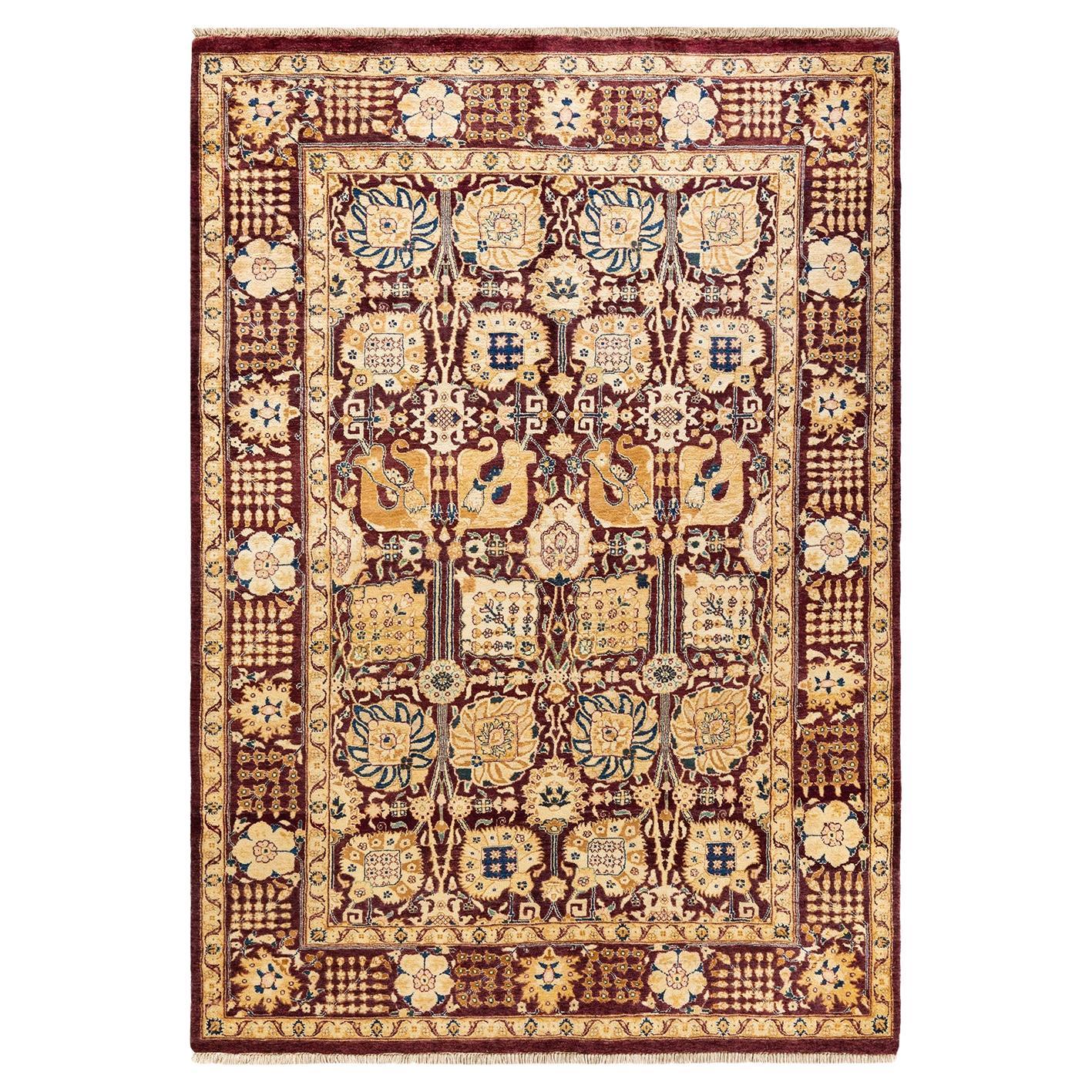 Contemporary Eclectic Hand Knotted Wool Red Area Rug