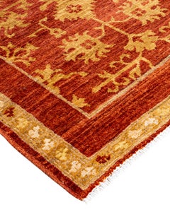 Contemporary Eclectic Hand Knotted Wool Red Runner
