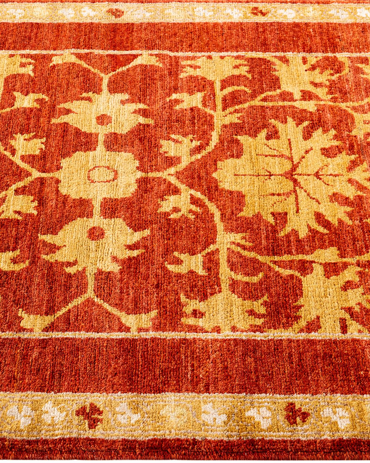Contemporary Eclectic Hand Knotted Wool Red Runner In New Condition For Sale In Norwalk, CT