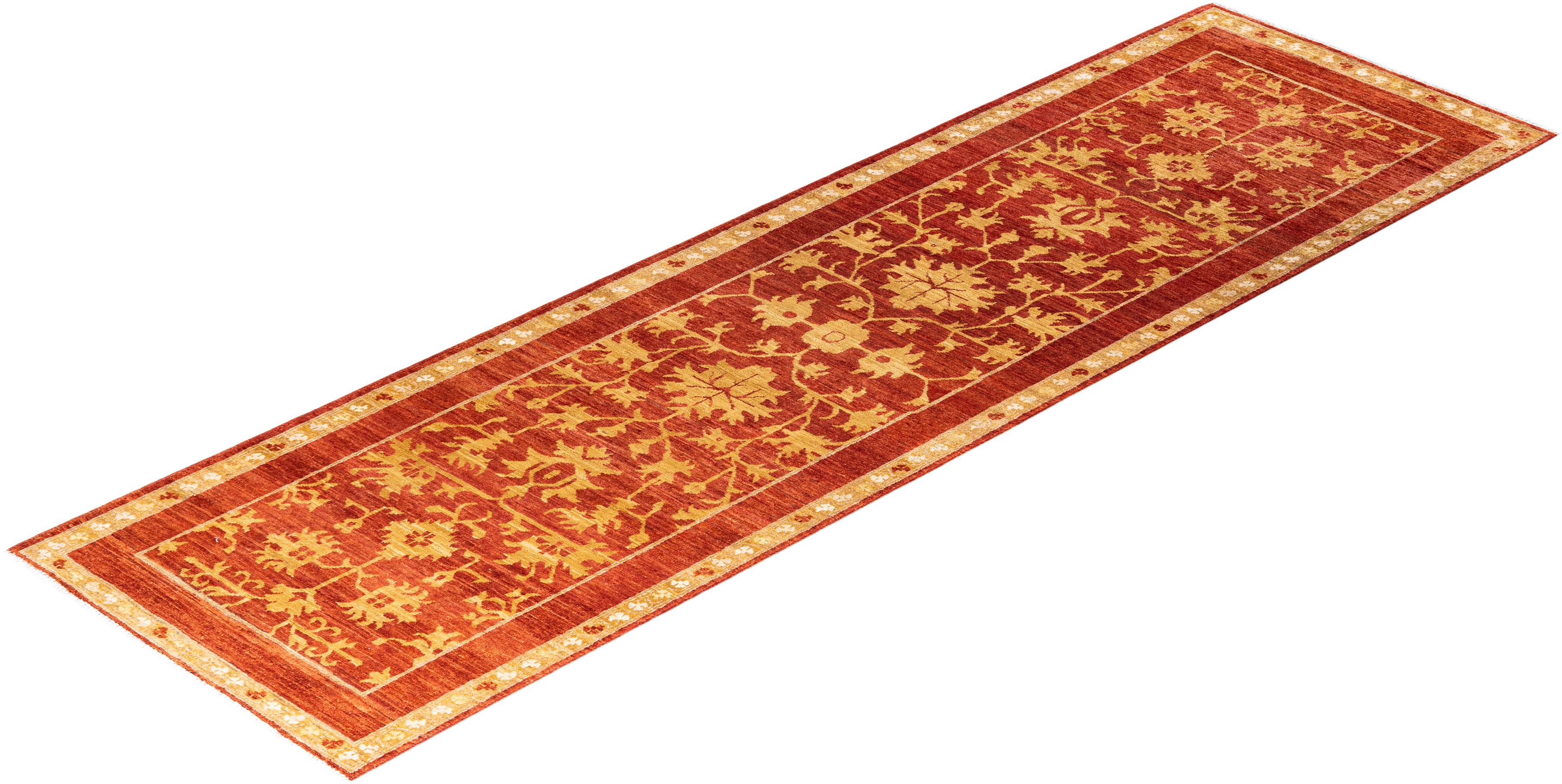 Contemporary Eclectic Hand Knotted Wool Red Runner im Angebot 2