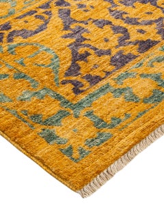 Contemporary Eclectic Hand Knotted Wool Yellow Area Rug