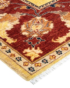 Contemporary Eclectic Hand Knotted Wool Yellow Area Rug