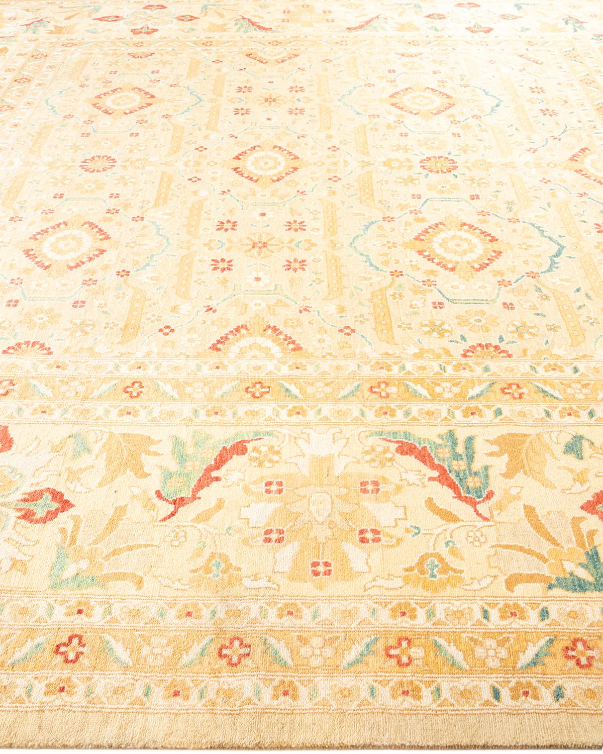 Tapis éclectique contemporain en laine nouée à la main jaune Neuf - En vente à Norwalk, CT