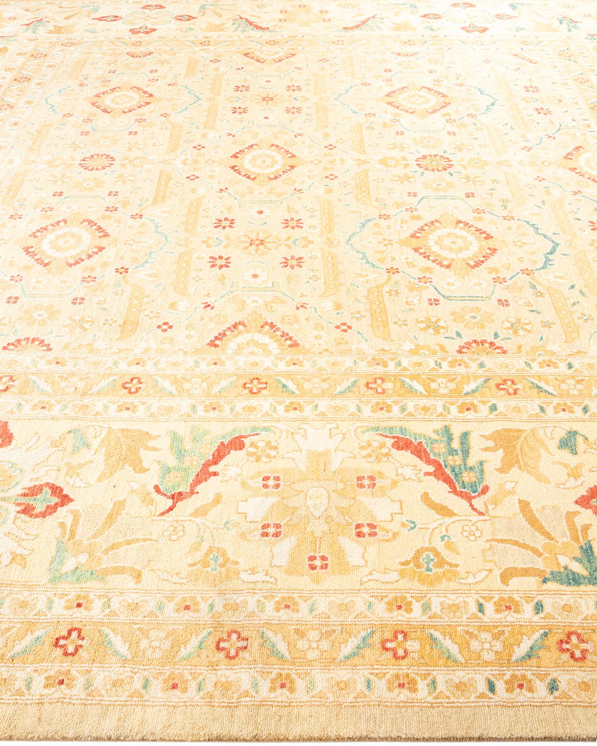 Contemporary Eclectic Hand Knotted Wool Yellow Area Rug In New Condition For Sale In Norwalk, CT