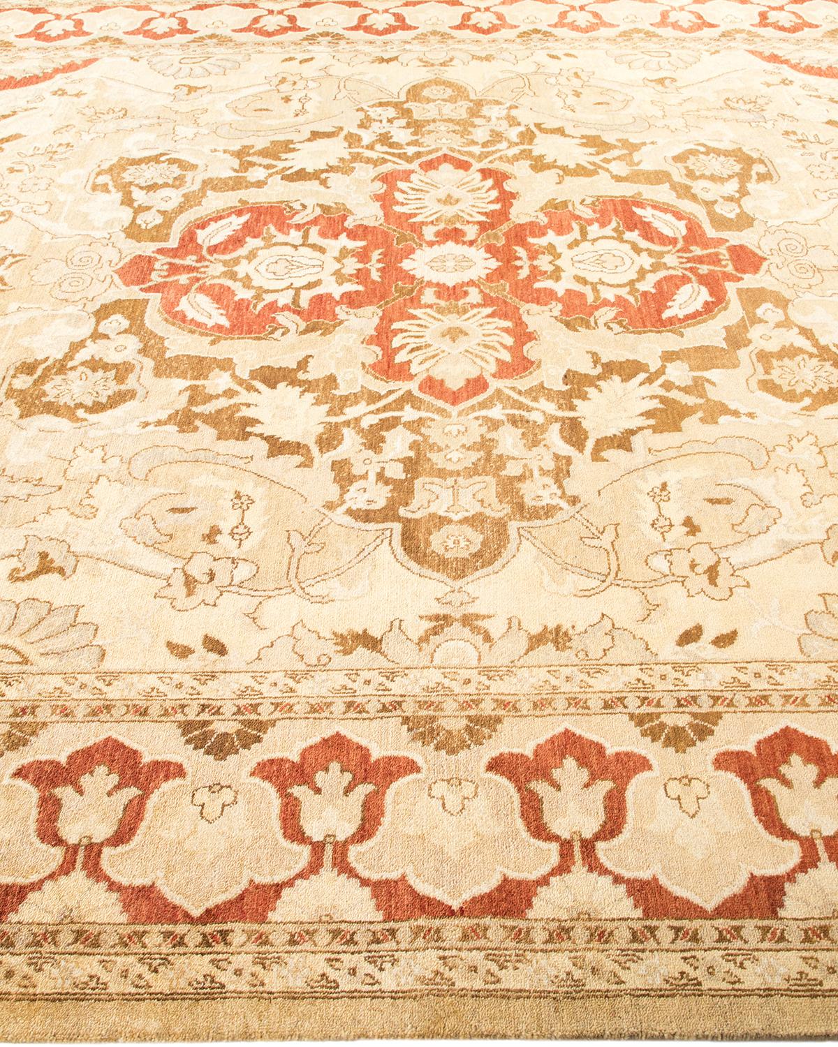 Contemporary Eclectic Hand Knotted Wool Yellow Area Rug In New Condition For Sale In Norwalk, CT