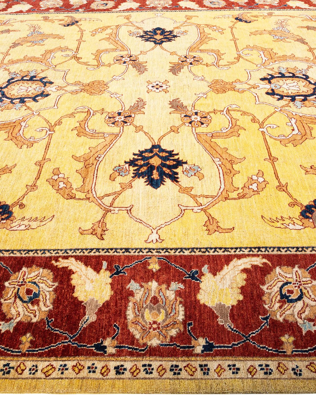 Contemporary Eclectic Hand Knotted Wool Yellow Area Rug In New Condition For Sale In Norwalk, CT