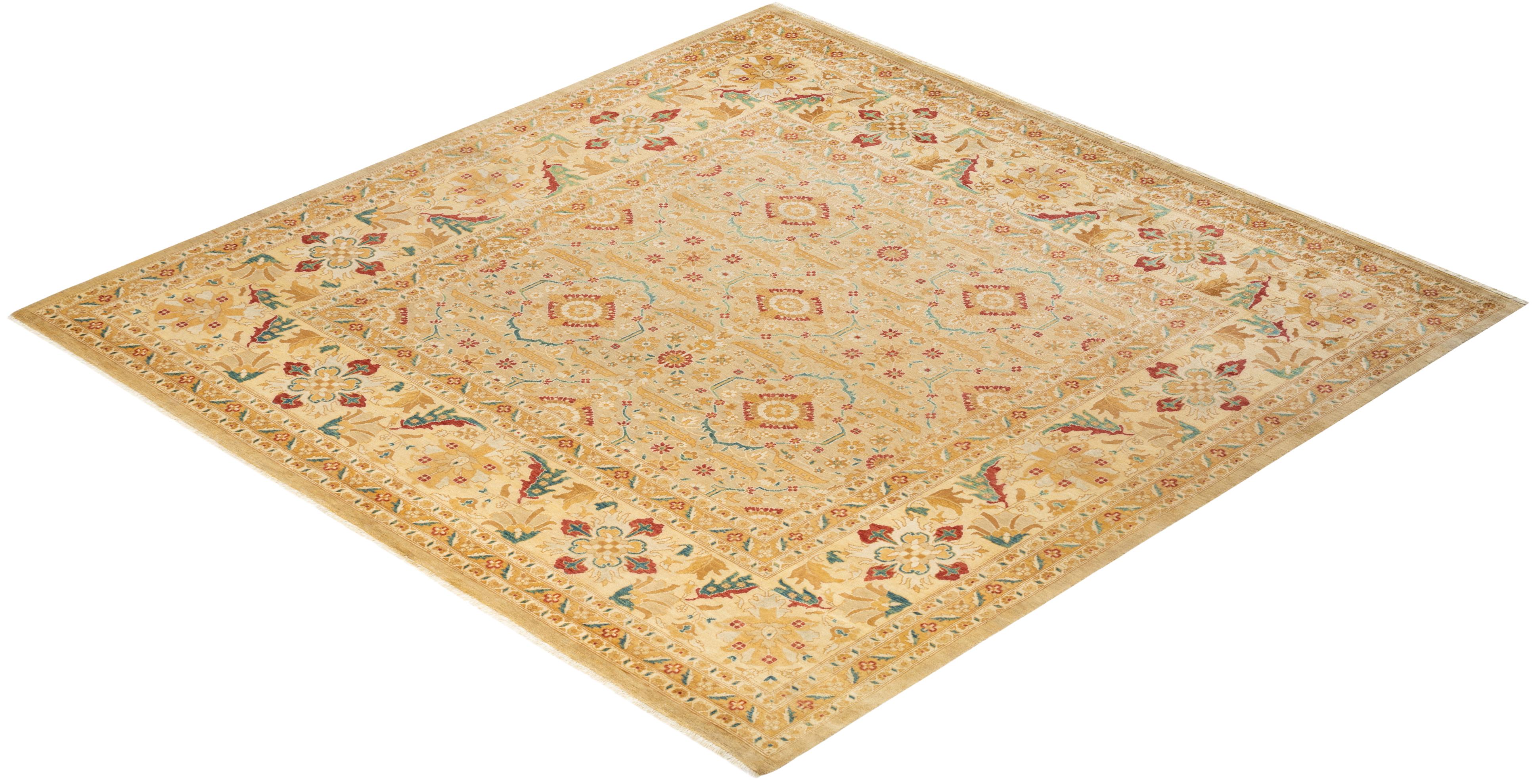Tapis éclectique contemporain en laine nouée à la main jaune en vente 2