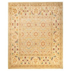 Contemporary Eclectic Hand Knotted Wool Yellow Area Rug