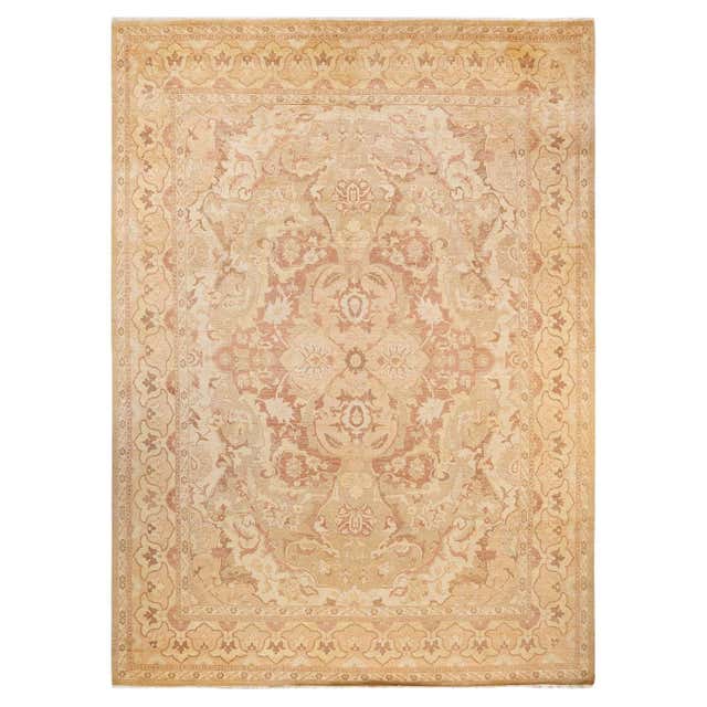 Contemporary Eclectic Hand Knotted Wool Yellow Area Rug For Sale at 1stDibs