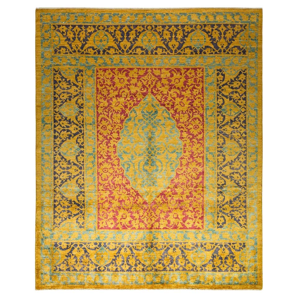6x9.5 Ft Yellow Handmade Area Rug for Modern Interiors, Vintage Turkish ...