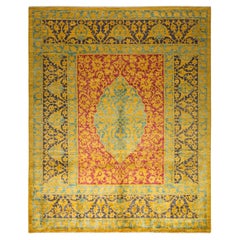 Contemporary Eclectic Hand Knotted Wool Yellow Area Rug 