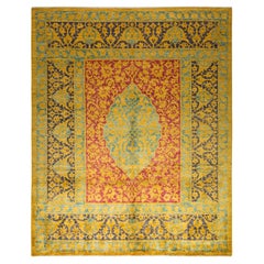 Contemporary Eclectic Hand Knotted Wool Yellow Area Rug