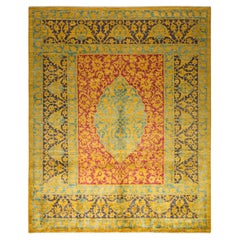 Tapis éclectique contemporain en laine nouée à la main jaune 