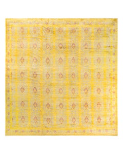 Contemporary Eclectic Hand Knotted Wool Yellow Square Area Rug