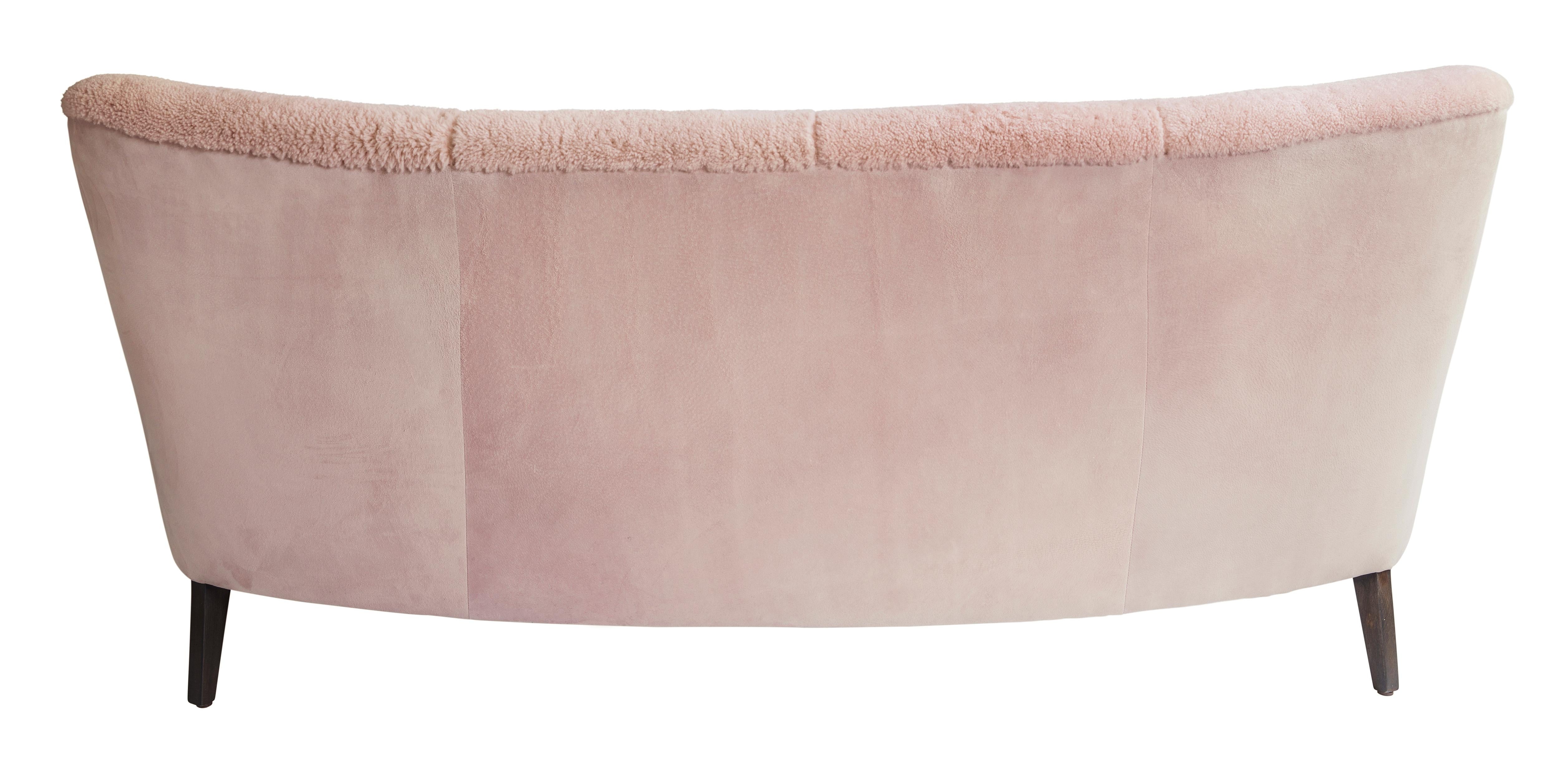 pink suede sofa