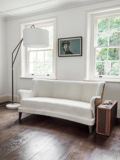 Contemporary Eclipse Curved Sofa in White Sheepskin and Leather Upholstery