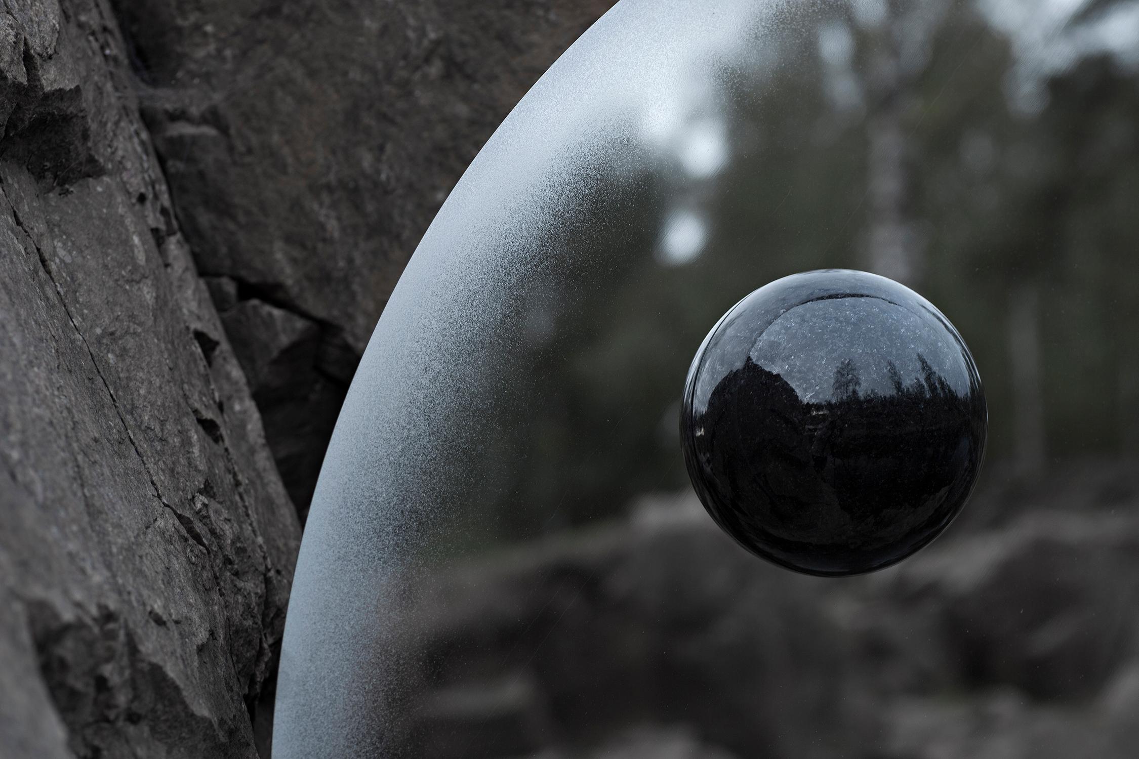 Polished Contemporary Eclipse, Steel Mirror with a Diabase Stone For Sale