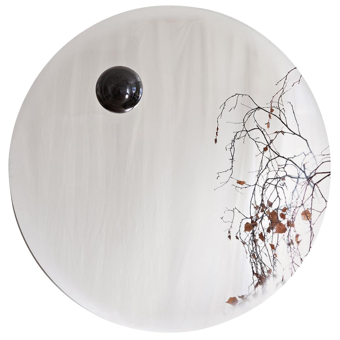 Contemporary Eclipse, Steel Mirror with a Diabase Stone For Sale