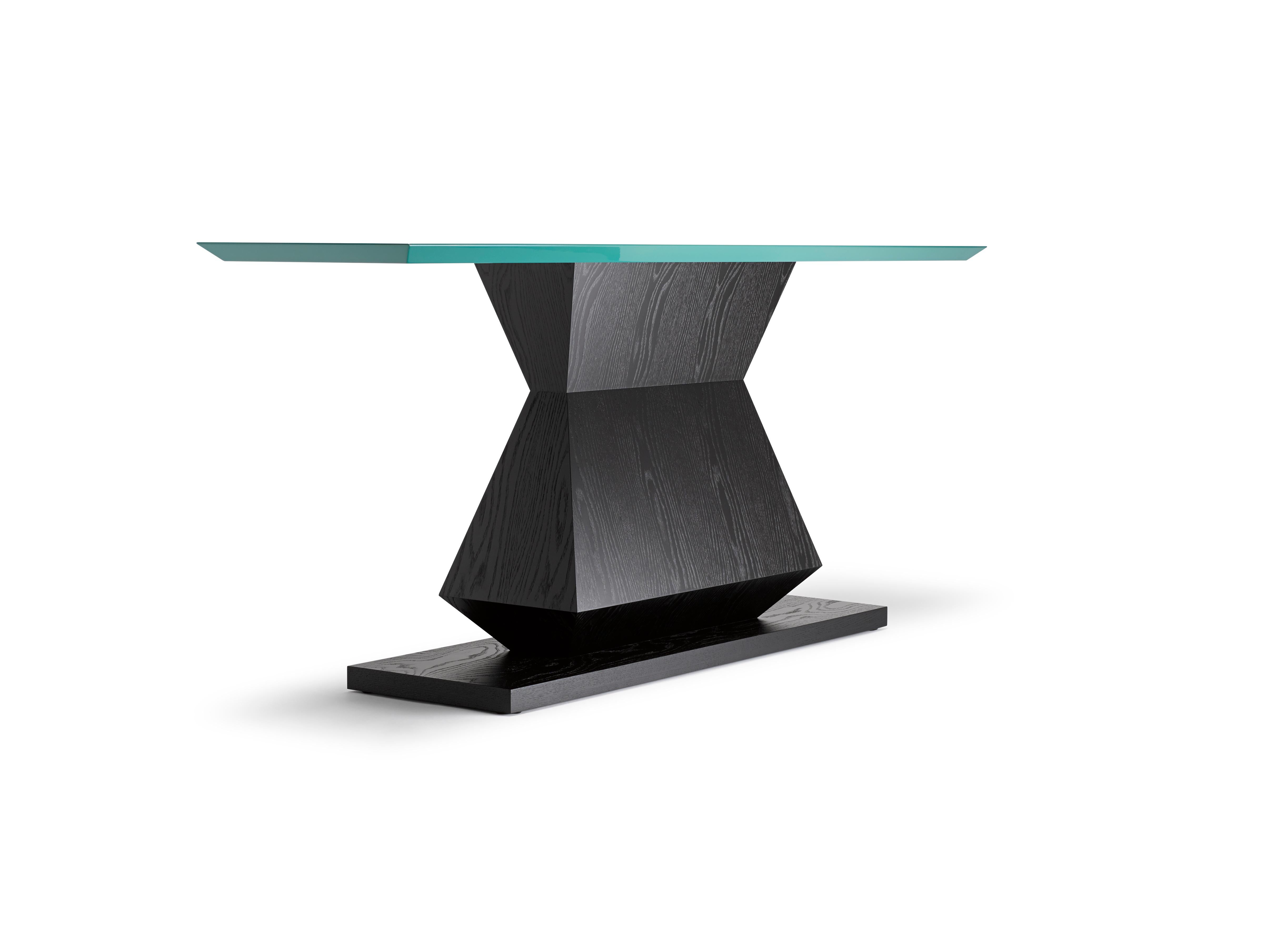 Contemporary Edo Console Table in Oak or Walnut with lacquer colour top For Sale 2