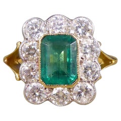 Contemporary Edwardian Style 1.00ct Emerald and Diamond Cluster Ring 18ct Gold