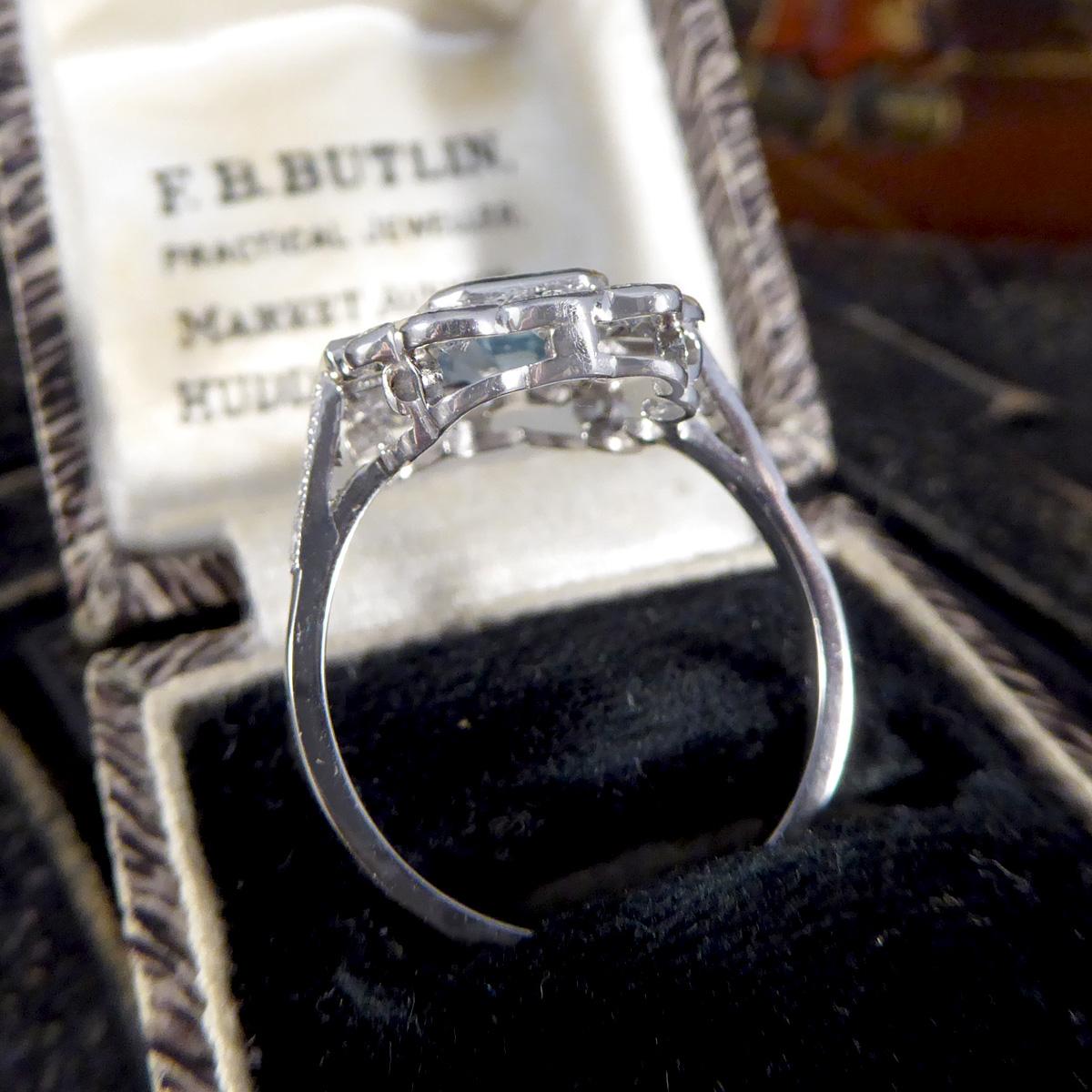 Contemporary Edwardian Style 1.30ct Aquamarine and Diamond Ring in Platinum 1